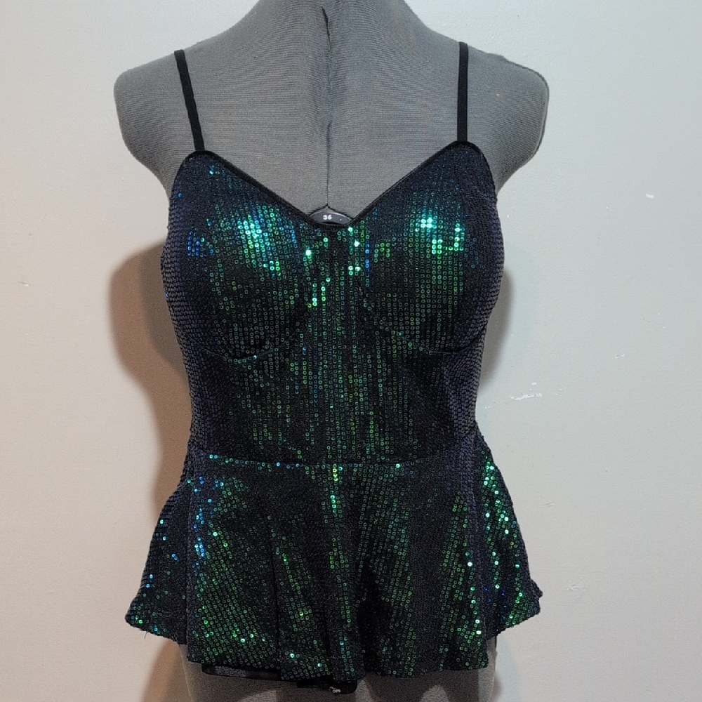 Allegra K Black, Blue, and Green Sequin Top